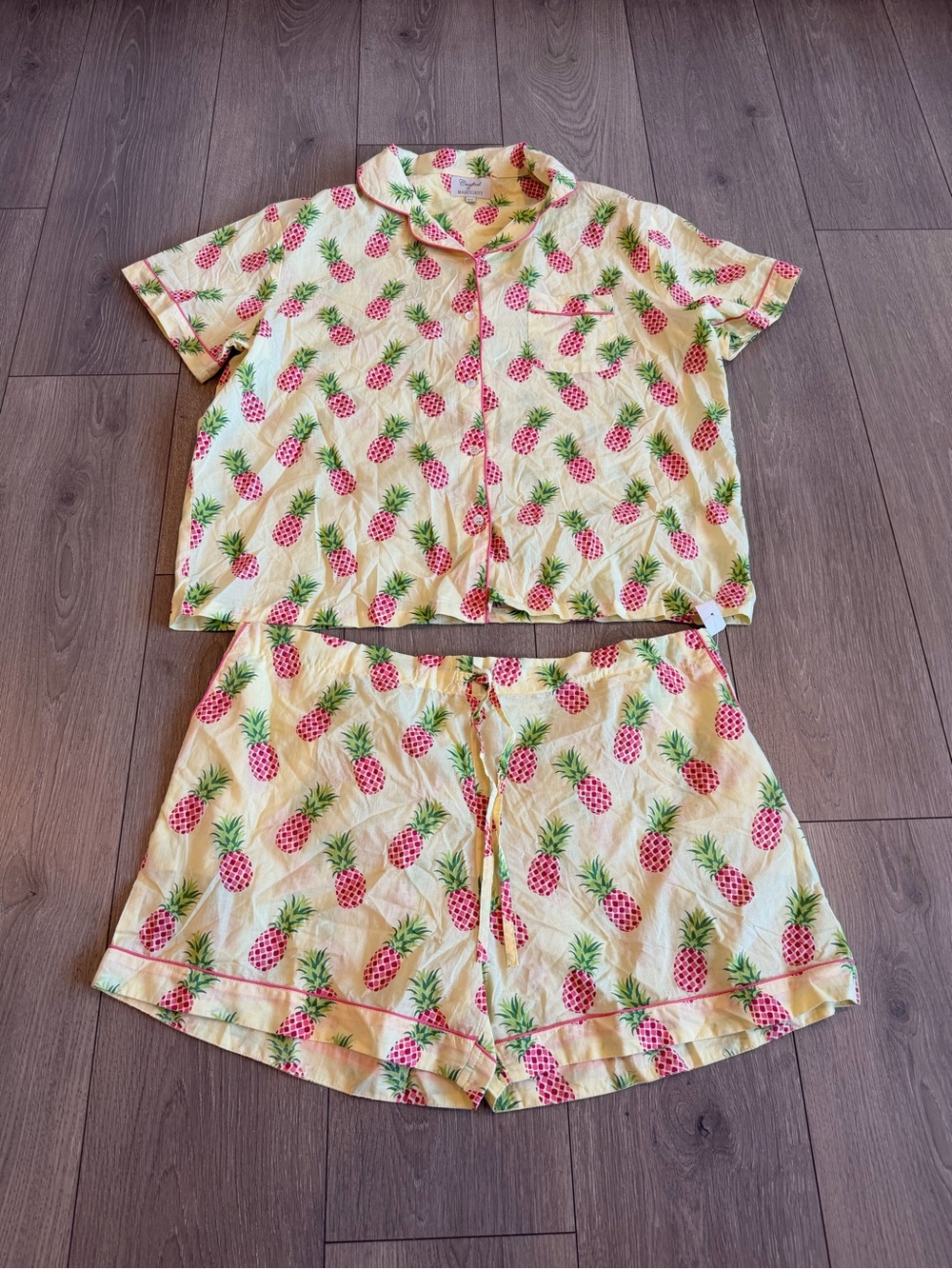 Pineapple-Print Short Pajama Set - Yellow & Pink - Picture 1 of 8